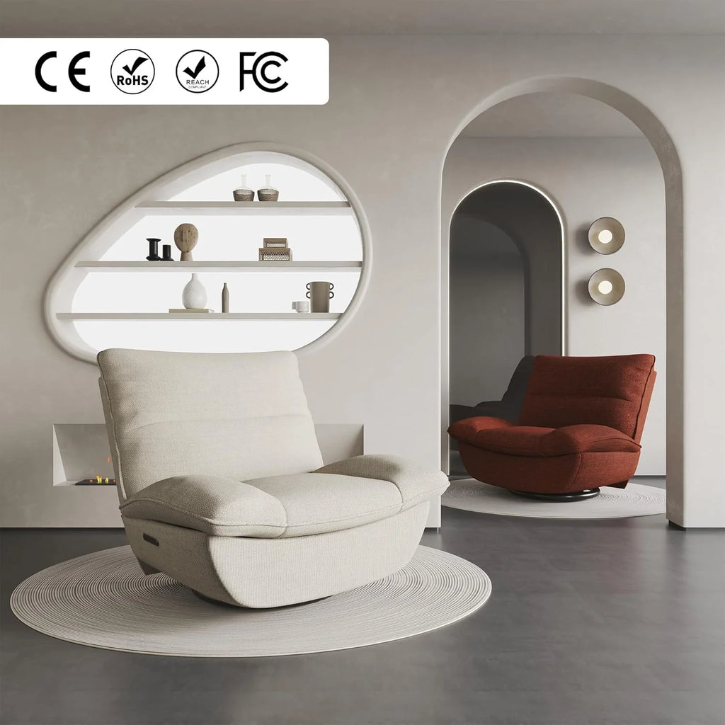 FLEXISPOT XC6 Poltrona Reclinável, Sofá Giratório com Função Balanço, Poltrona de TV com Encosto Ajustável, Poltrona para Quarto, Sala e Home Theater (Beige)