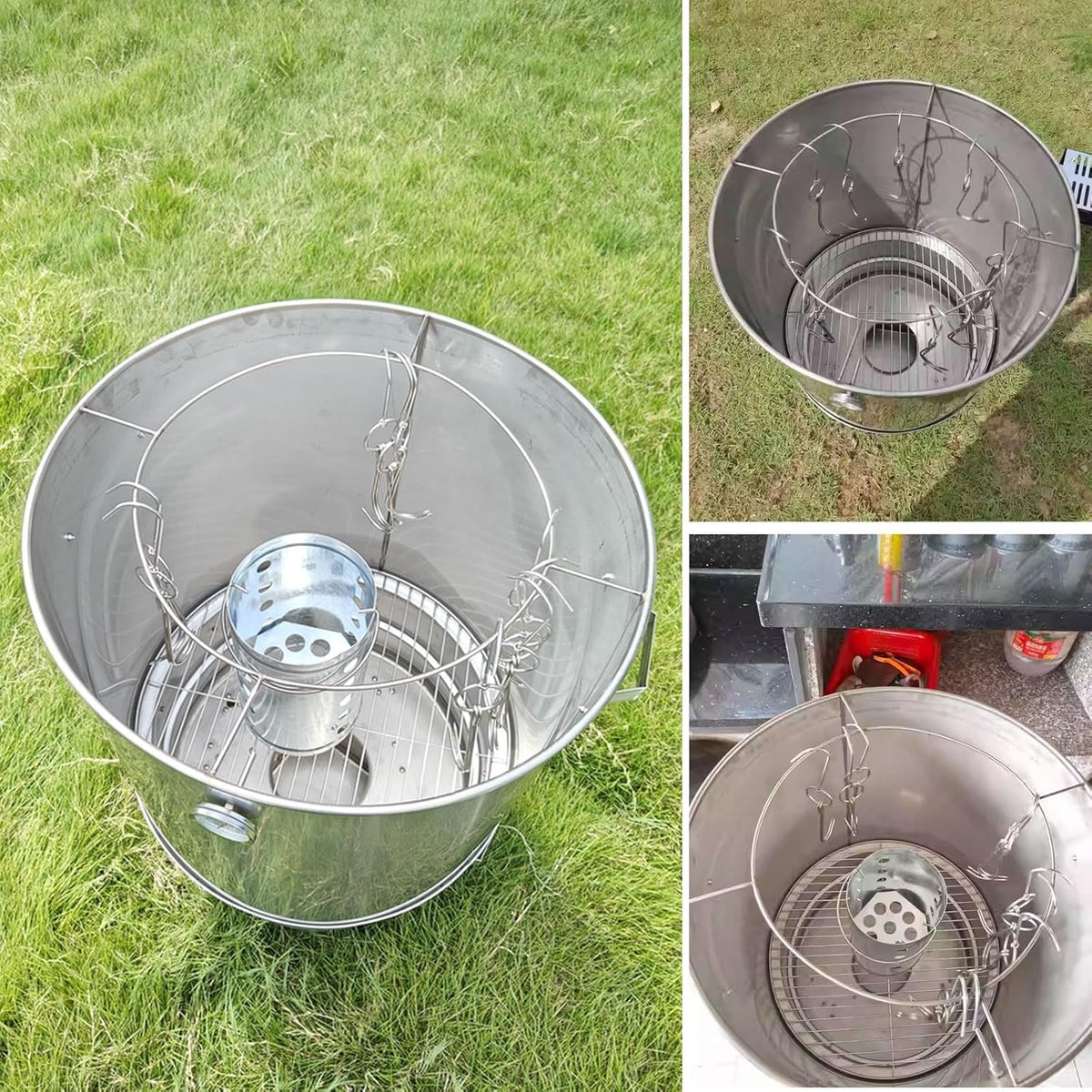 Defumador Barril Churrasqueira Gira Gira Material Aço Inoxidável 360° Inclui Termômetro E Recipiente Para Cinzas 50 Cm De Diâmetro Para Churrasco