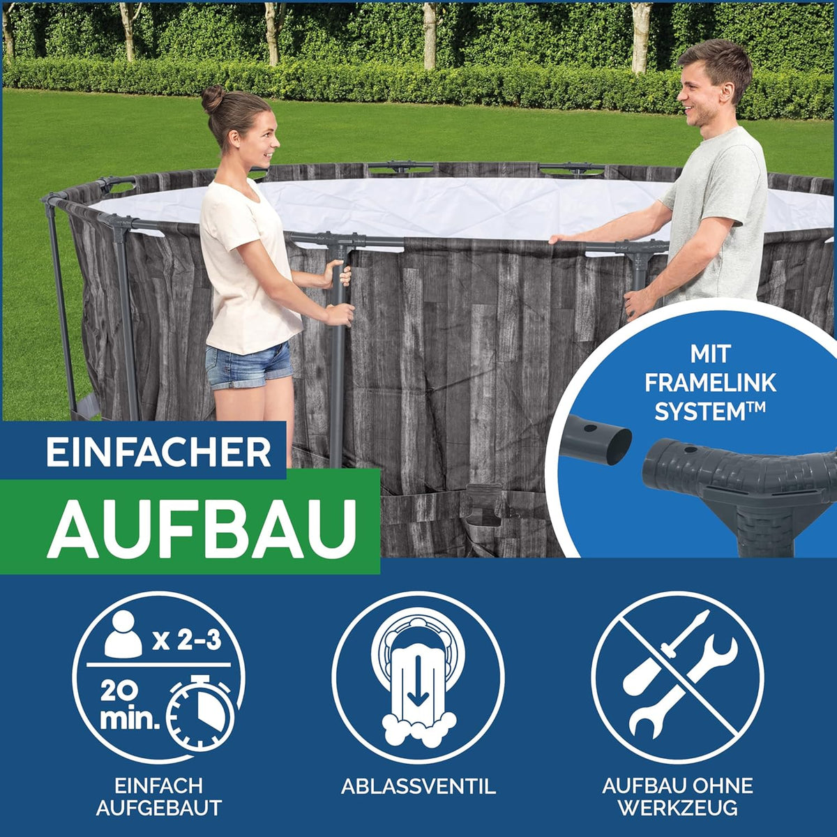 Bestway Steel Pro MAX - Piscina Estrutural Redonda (366 x 100 cm, Inclui Bomba Filtrante, Efeito Madeira)