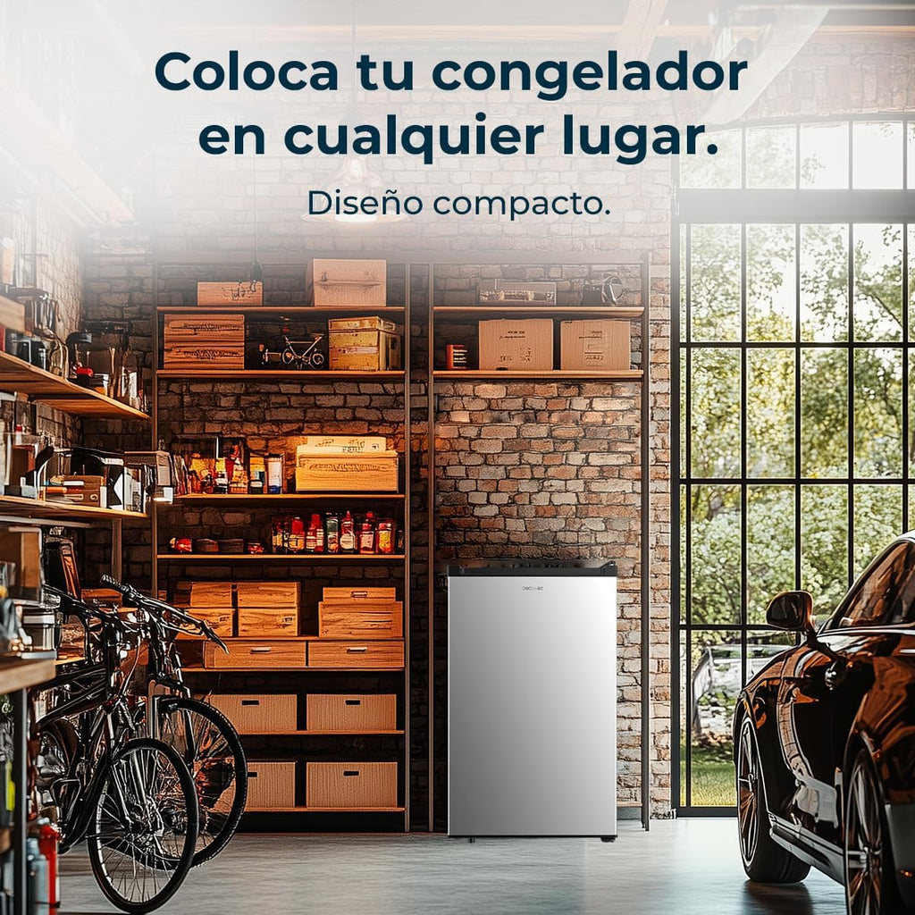 Cecotec Congelador Vertical de Bancada 87L Bolero CoolMarket TF 87 Inox. 83,6 cm de Altura e 50,6 cm de Largura, Baixo Consumo, Porta Plana e Reversível, Design Compacto, Branco