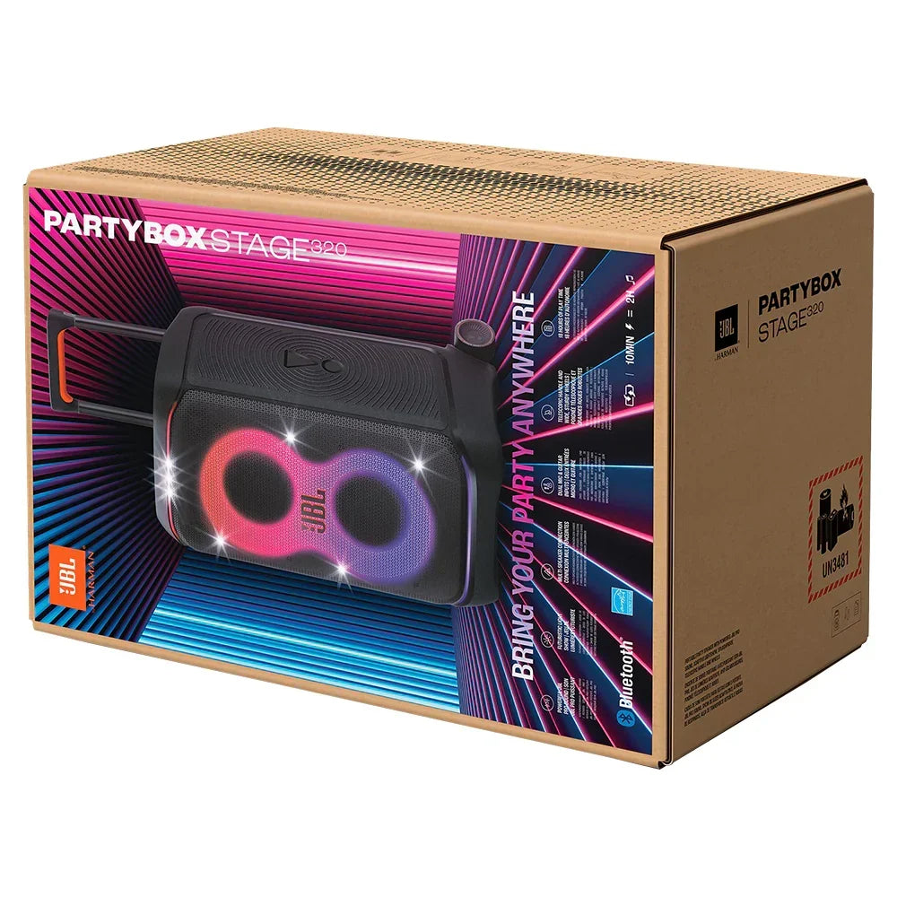 2026 JBL PartyBox Stage 320 Caixa de Som Bluetooth Portátil para Festas – Preto
