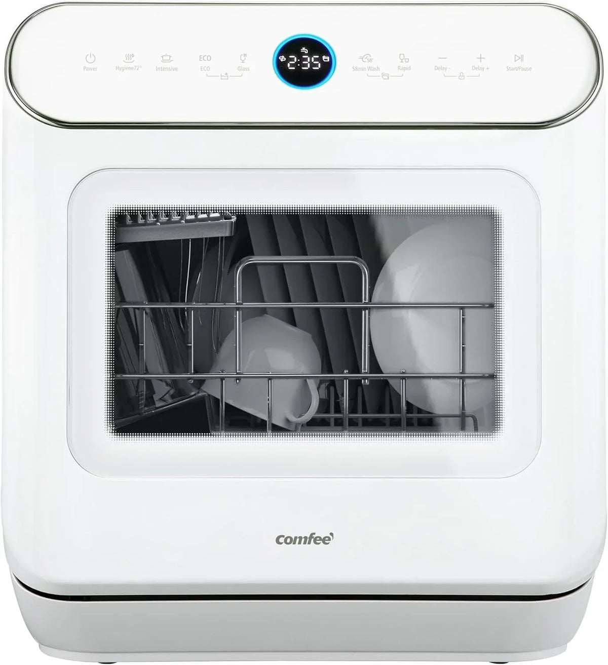 Lava-louças de bancada COMFEE, mini lava-louças de mesa com 6 programas, lavagem a vapor, lavagem para bebês e frutas, sem encanamento, início programado, armazenamento de 72 horas, branca