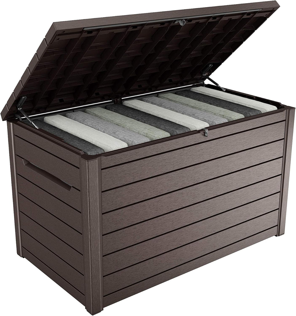 Keter Ontario - Baú de armazenamento externo, Capacidade 870L, Resina, Cor Marrom, Organização de jardim e terraço, 147 x 83 x 86 cm