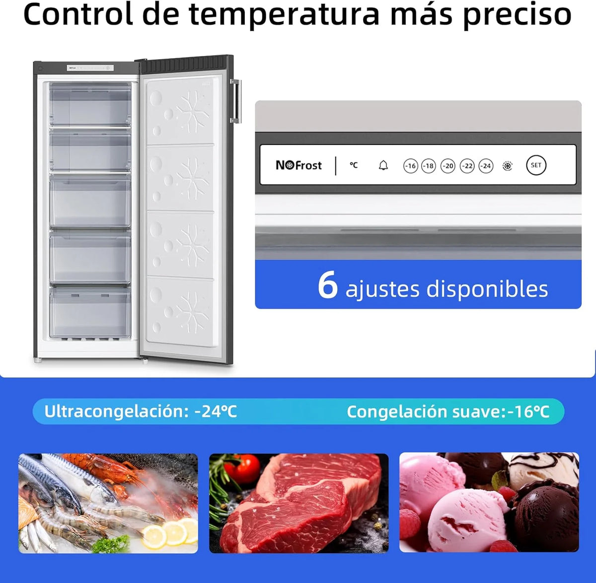 CHiQ Congelador Vertical No frost 166L, FSD166NE4E, Gavetas XL, Controle Eletrônico de Temperatura, Portas Reversíveis, Silencioso, Ice Box, Cor Inox Preto, Classe Energética E