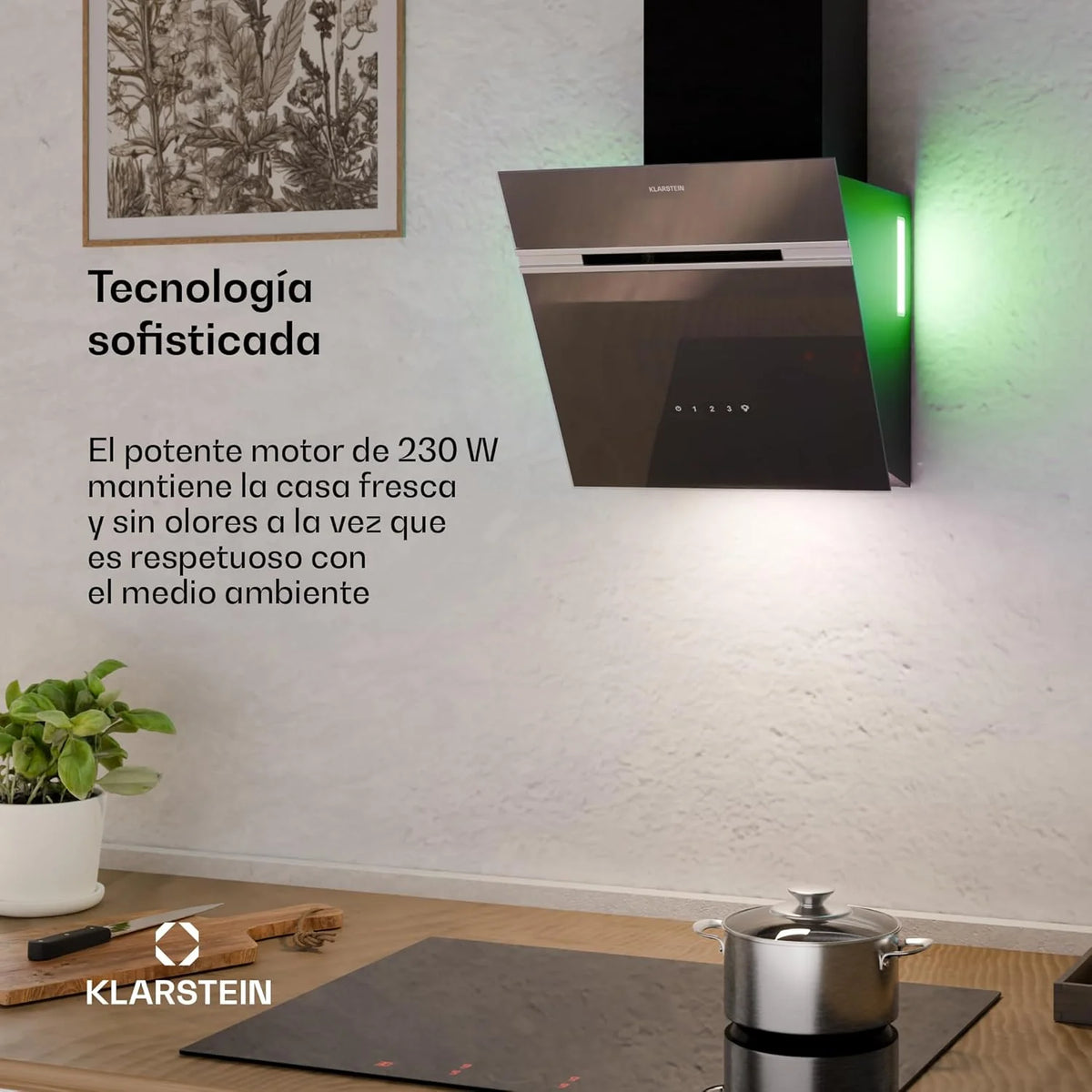 KLARSTEIN Alina Campana Extratora - 570 m³/h, Classe A, LED, 54 dB, Recirculação & Extração, Coifa Decorativa, Painel Touch, 39,8 cm de Largura, Preto