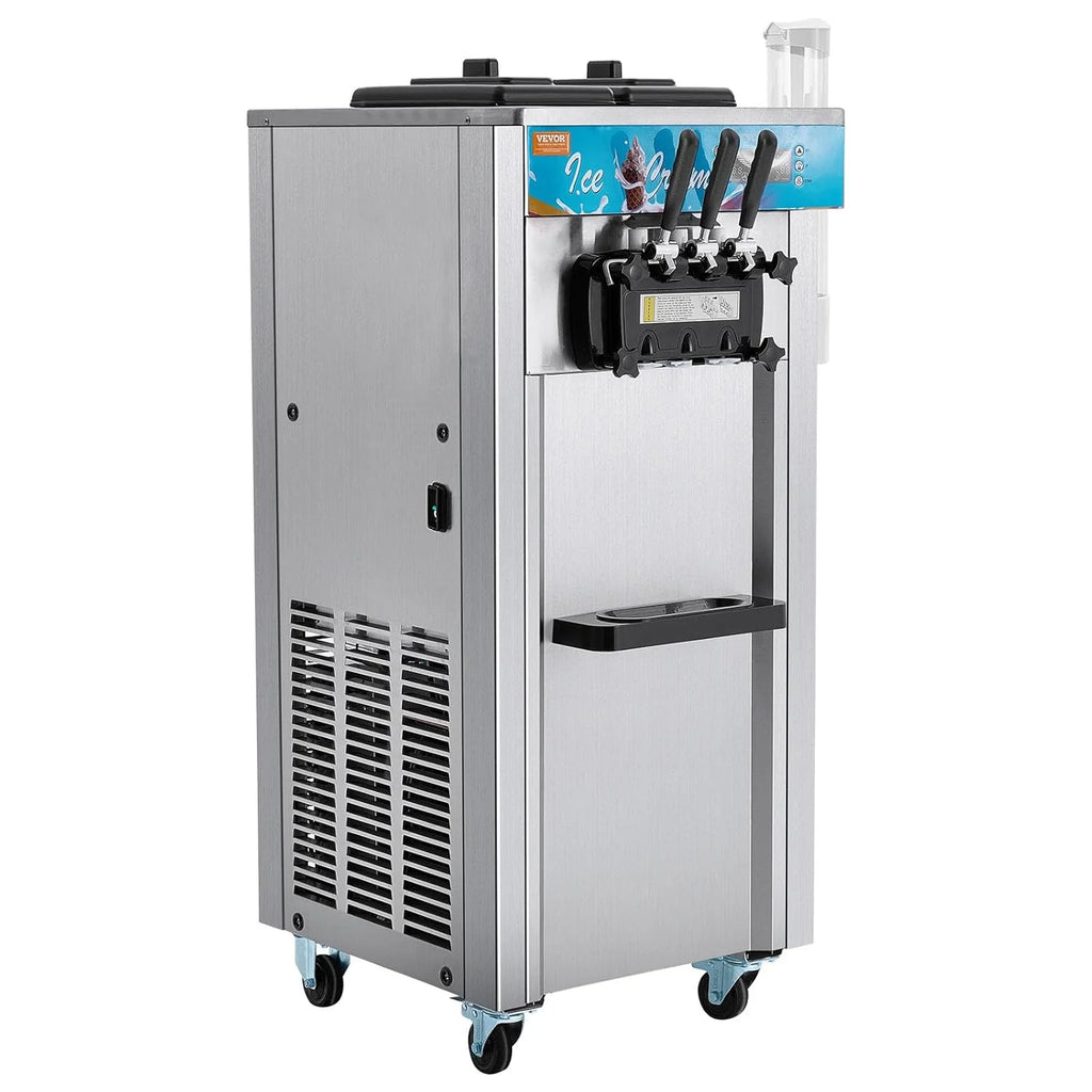 Máquina de Sorvete Comercial VEVOR 21-31 L/h 1500 W 3 Sabores Máquina de Fazer Sorvete 2 Tremonhas de 5,5 L Independente Pré-Resfriamento Limpeza Automática para Restaurante Bar Mercado Loja