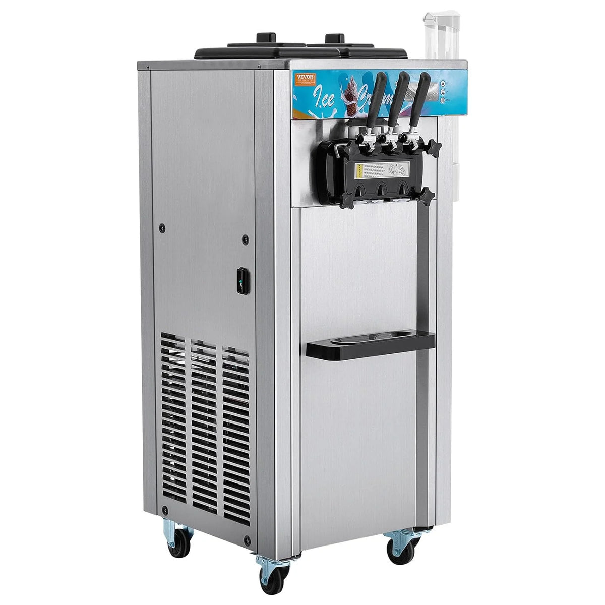 Máquina de Sorvete Comercial VEVOR 21-31 L/h 1500 W 3 Sabores Máquina de Fazer Sorvete 2 Tremonhas de 5,5 L Independente Pré-Resfriamento Limpeza Automática para Restaurante Bar Mercado Loja