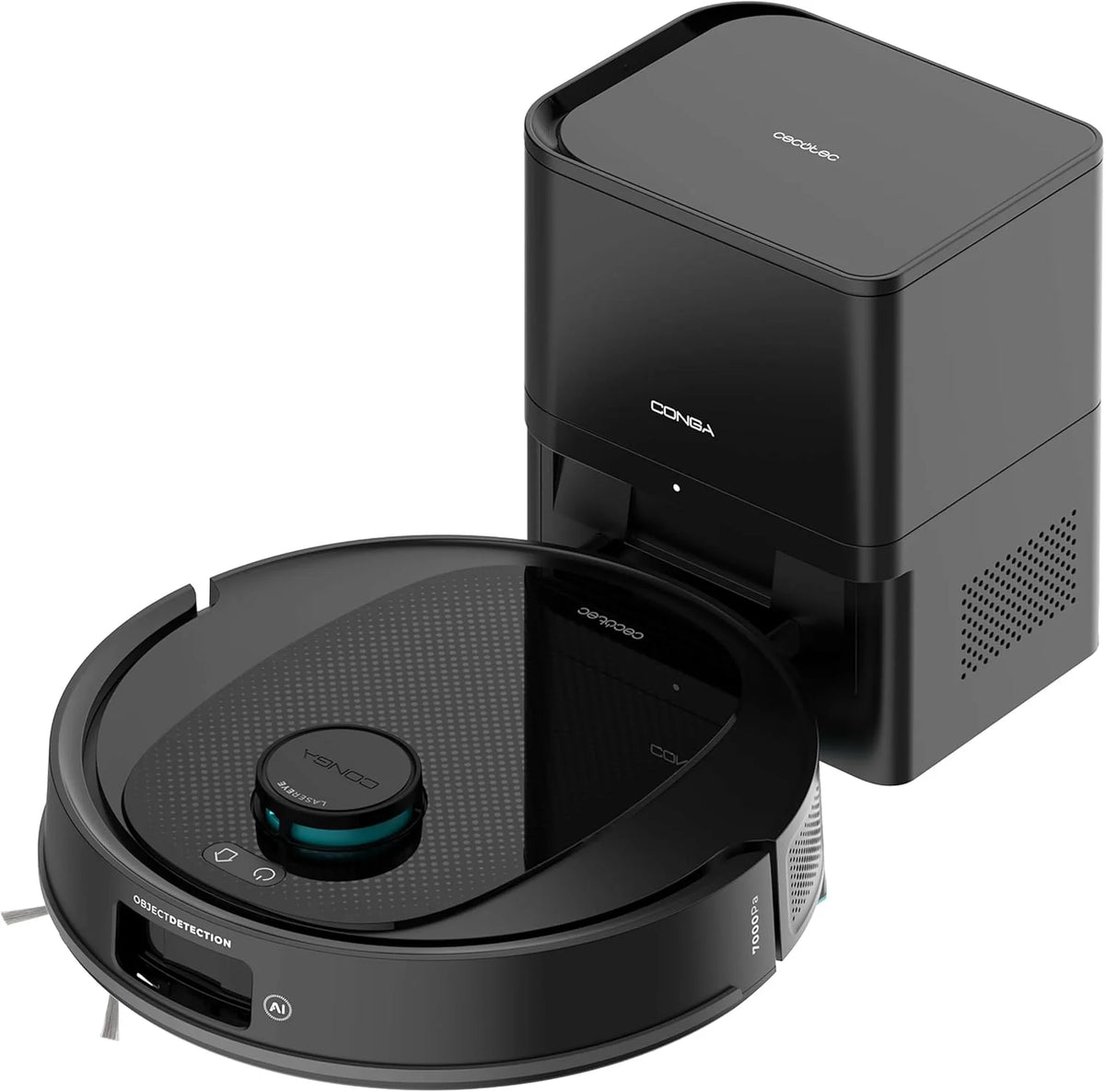 Robô Aspirador e Mopa Cecotec com Base de Esvaziamento Automático e IA Conga Y80 X-Treme. Navegação a Laser e Inteligência Artificial, 13000Pa, Base de 2,5L, Autonomia até 220m², Controlo por App 3.0