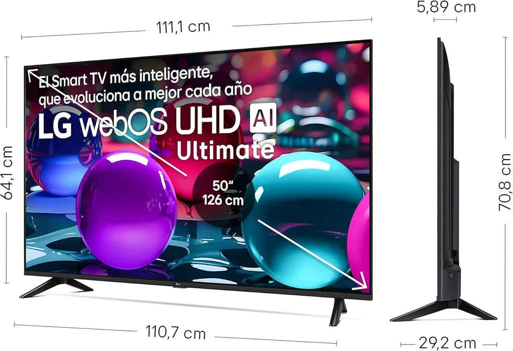 50UA73006LA - TV 50", UHD 4K, WebOS 25, IA Ultimate, HDR10 Pro, Super Upscaling, Dolby Digital Plus, Google Assistente, Preto