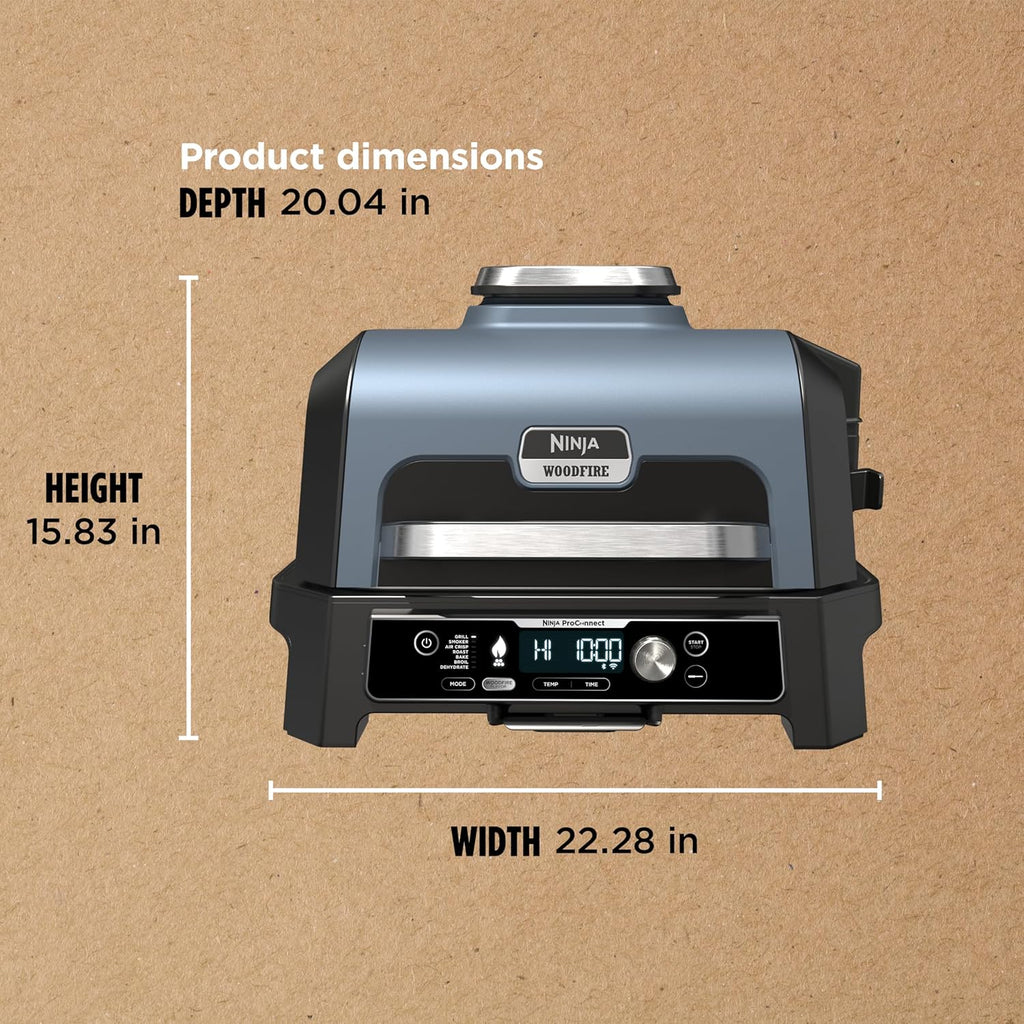 2026 Grelhador e defumador externo Ninja Woodfire Pro XL, termômetro, grelhador principal 4 em 1, churrasqueira defumadora, fritadeira de ar externa, forno, portátil, grelhador elétrico, cinza escuro, modelo OG850