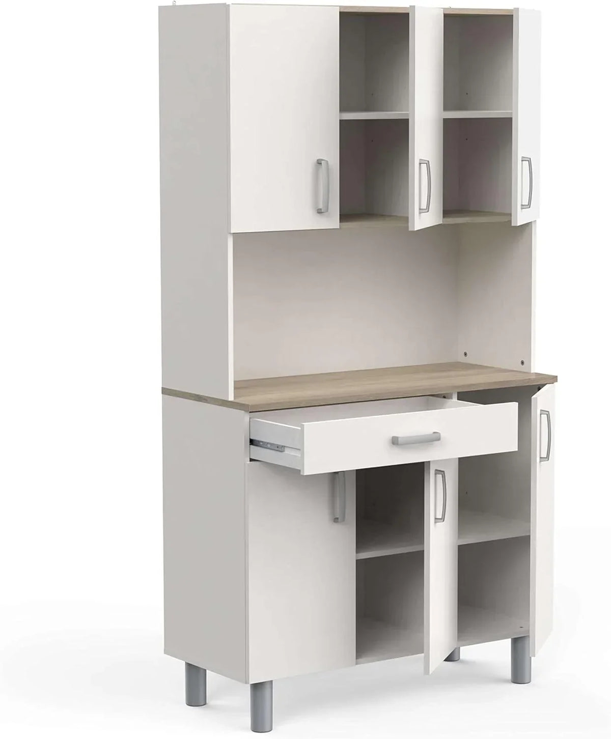 Miroytengo Aparador de Cozinha, Armário de Cozinha, Guarda-Louças de Cozinha 6 Portas Branco e Carvalho Kronberg 101 x 185 cm
