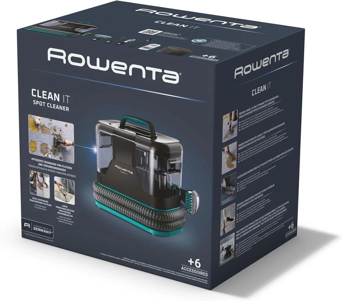 Rowenta Clean It, Extratora de carpetes e estofados, Limpeza Rápida e Fácil, Ideal para Sujeira de Animais de Estimação, Tapetes, Interior de Carros, 750w, 6acessórios, IN5020F0