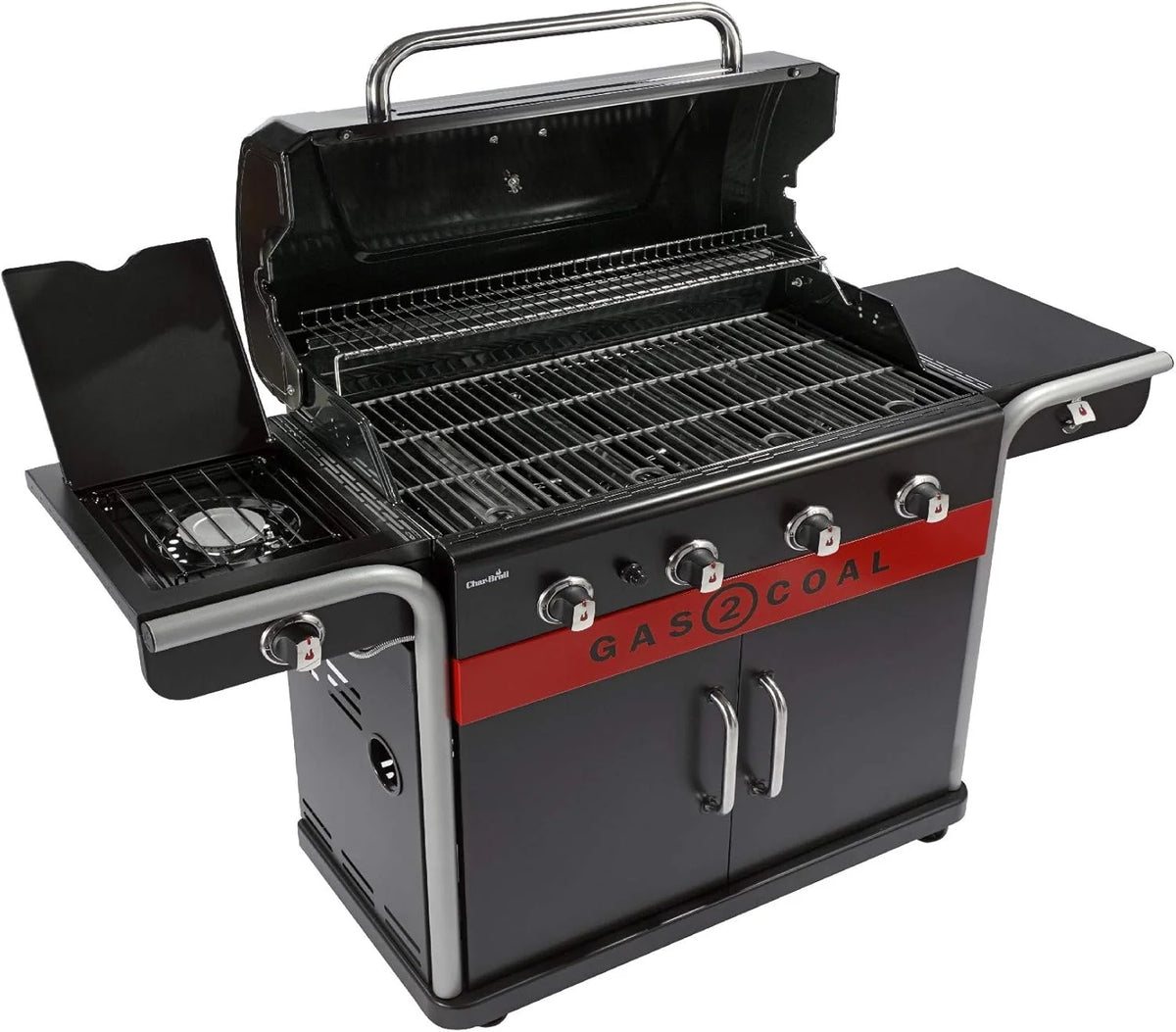 Char-Broil Churrasqueira a Gás Gas2Coal 2.0 440 - Churrasqueira Híbrida de 4 Queimadores com 2 Bandejas de Carvão Patenteadas, 2 Portas Grandes - Ideal para Cozinhar ao Ar Livre, Jardim e Pátio