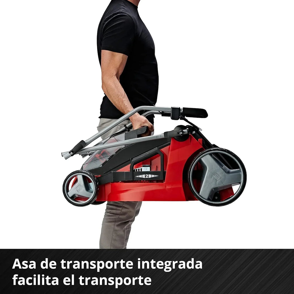 Cortador de grama a bateria Einhell GE-CM 43 Li M Kit Power X-Change (36V, 43 cm de largura de corte, até 600 m², sem escovas, função mulching, saco coletor de 63L, com 2 baterias de 4,0 Ah e 2 carregadores)