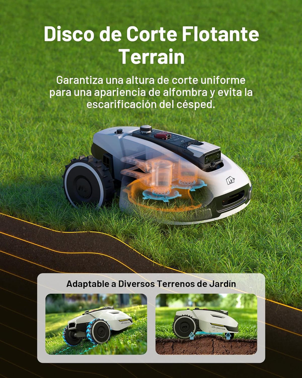 MAMMOTION YUKA 3000 Robô Cortador de Grama sem Fio Delimitador, NetRTK+Visão, sem Antena RTK, Mapeamento Automático, Máx. 4000 m², Rec. 3000 m², com módulo 4G, Inclinação de 50%