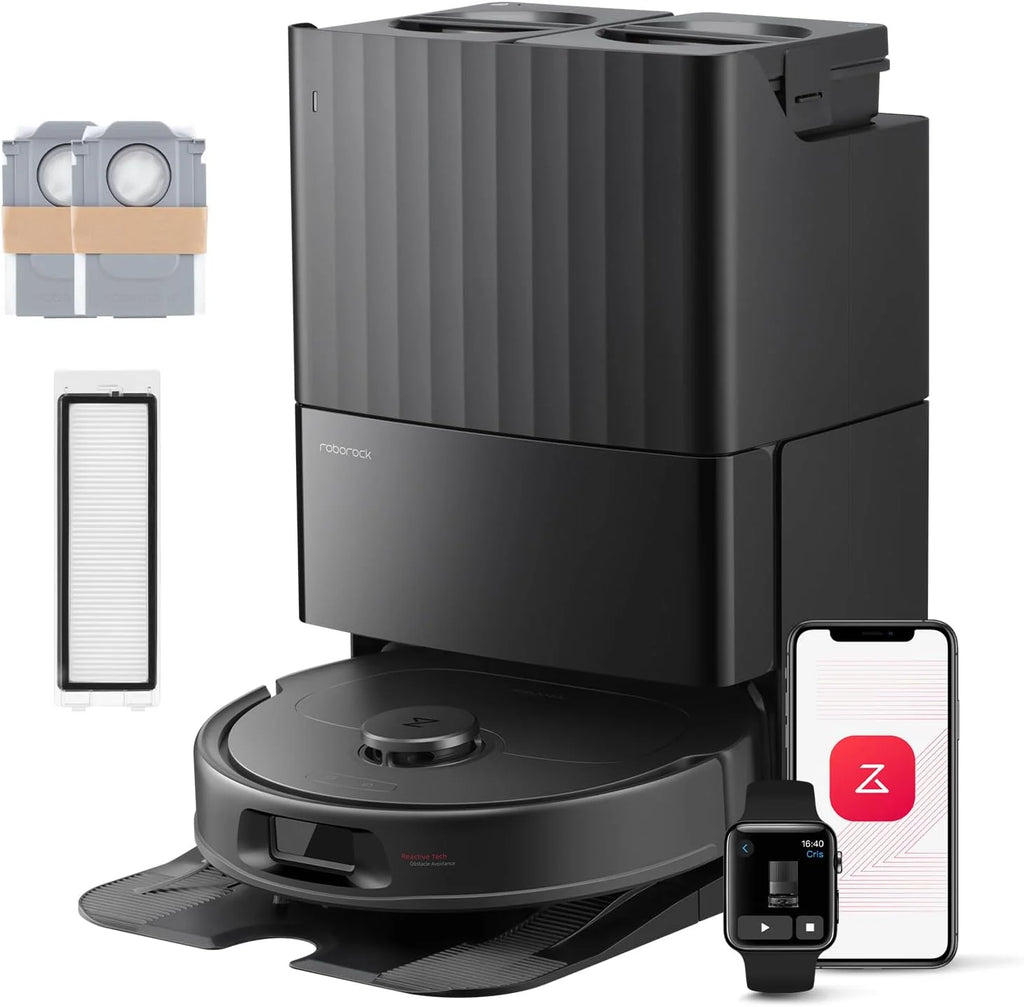 roborock QV 35A Conjunto de robô aspirador de pó, HyperForce de 8000 Pa, estação multifuncional, esfregão rotativo de 200 rpm e elevação de 10 mm, prevenção de emaranhamento, prevenção de obstáculos, mapeamento