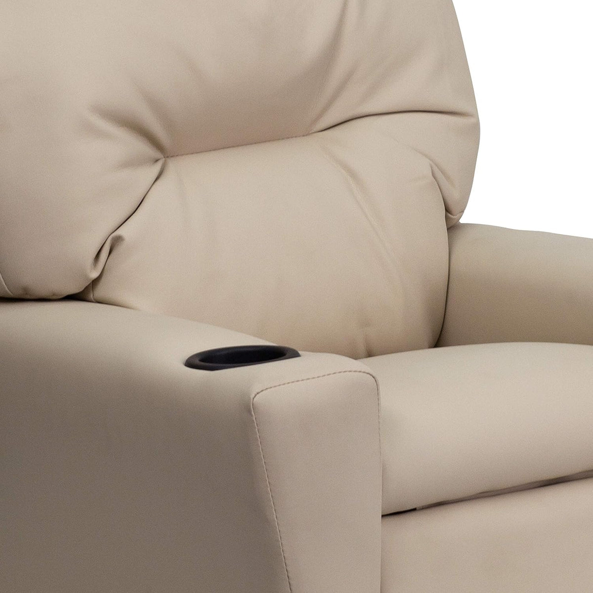 Poltrona Reclinável Infantil Contemporânea Flash Furniture com Porta-Copos, Madeira, Vinil Bege, 66,04 x 53,34 x 53,34 cm