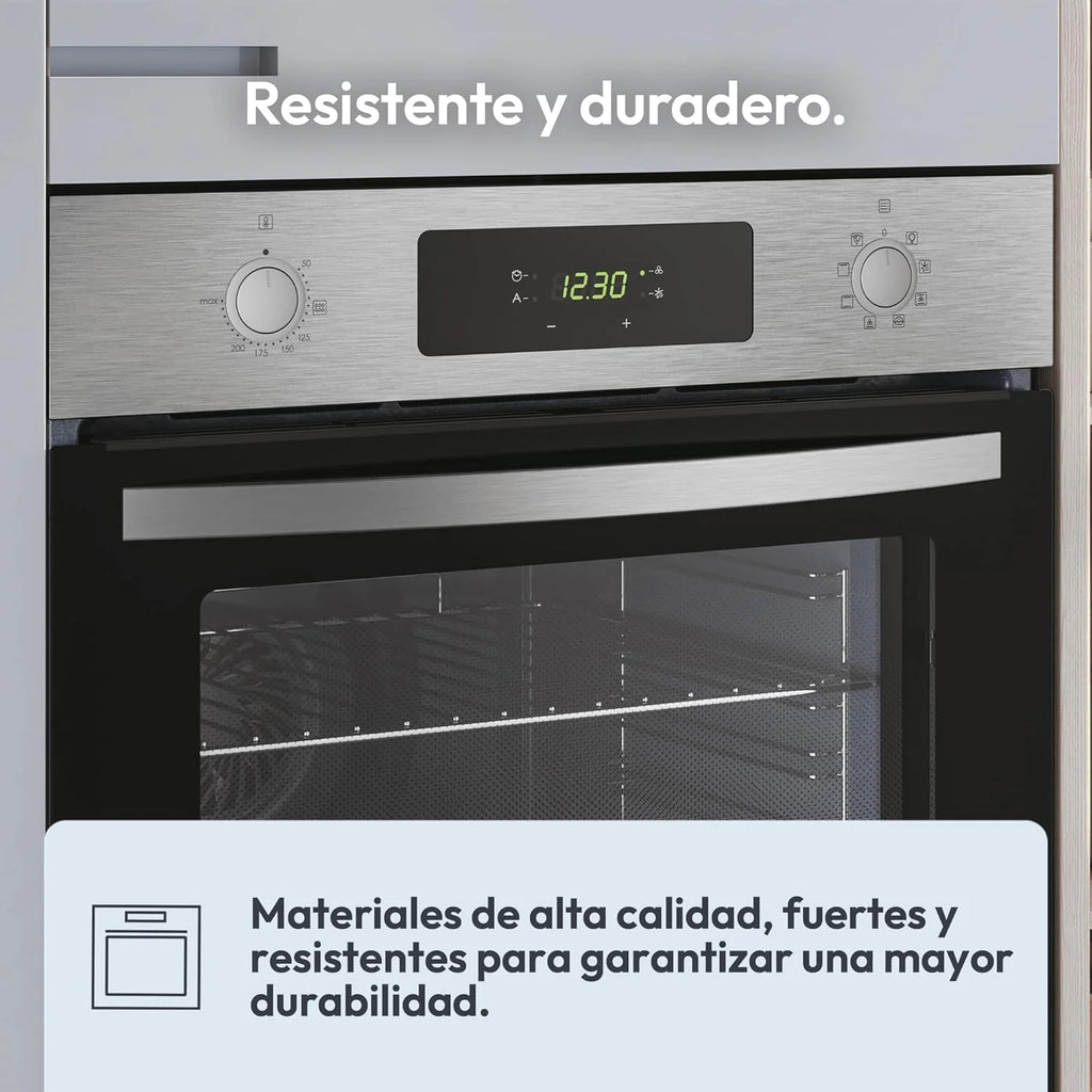 Candy FIDCP X625 L, Forno Multifunções, 70L, Tabuleiro e Grelha, Limpeza Aquactiva, Convecção + Ventilador radial, 8 Funções, Display Timer Touch, Puxadores Push&Pull, Porta 2 Vidros, Inox e Preto