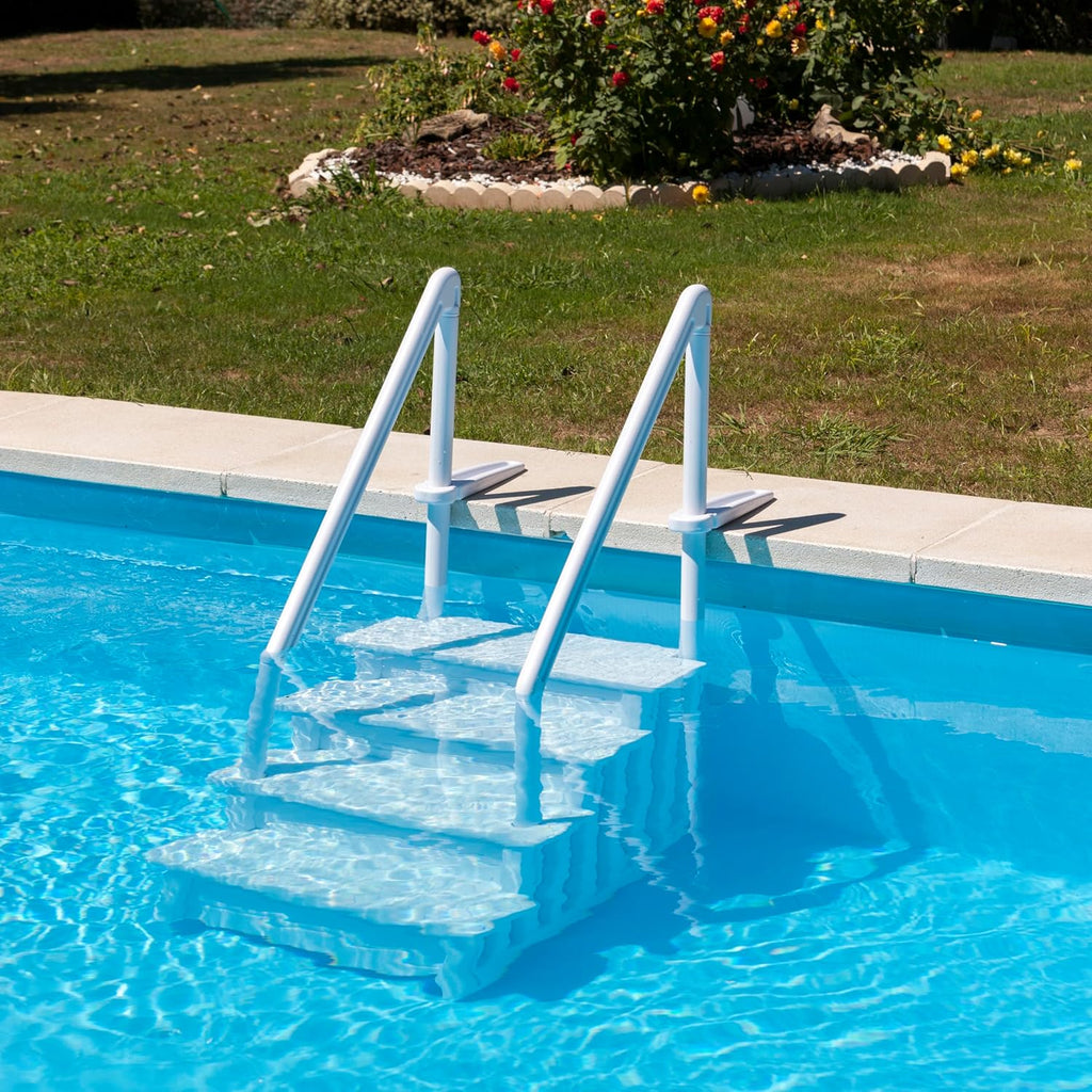 Gre EPE30 – Escada para Piscina Antiderrapante, Escada de Segurança de 4 Degraus, Sintética, Branca, 80 x 92 x 206 cm