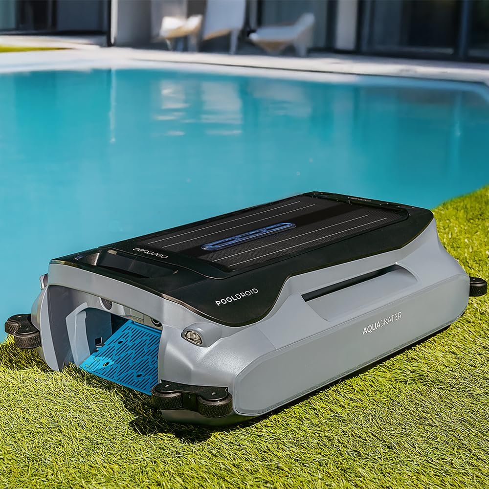 Cecotec Robô Limpador de Piscinas para Superfície e Linha de Flutuação Conga Pooldroid AquaSkater. Carregamento Solar, Autonomia de 16h, Cesto de 4,5L e Filtro de 187,5μm, Navegação com Sensores Ultrassónicos