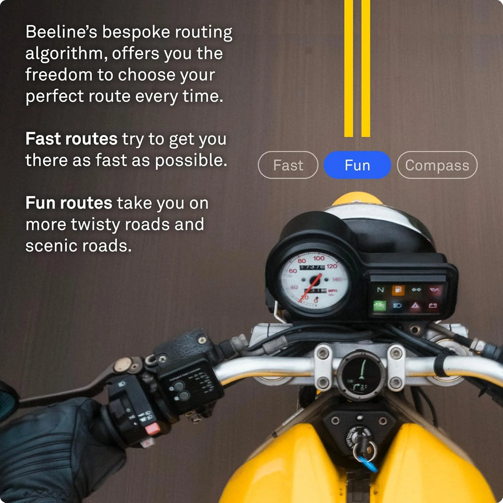 Beeline Moto II – Sistema de navegação para motos | Navegação global | Mini mapa sob demanda | 14 horas de duração da bateria | À prova d'água e poeira IP67 | Carregamento USB-C com montagem