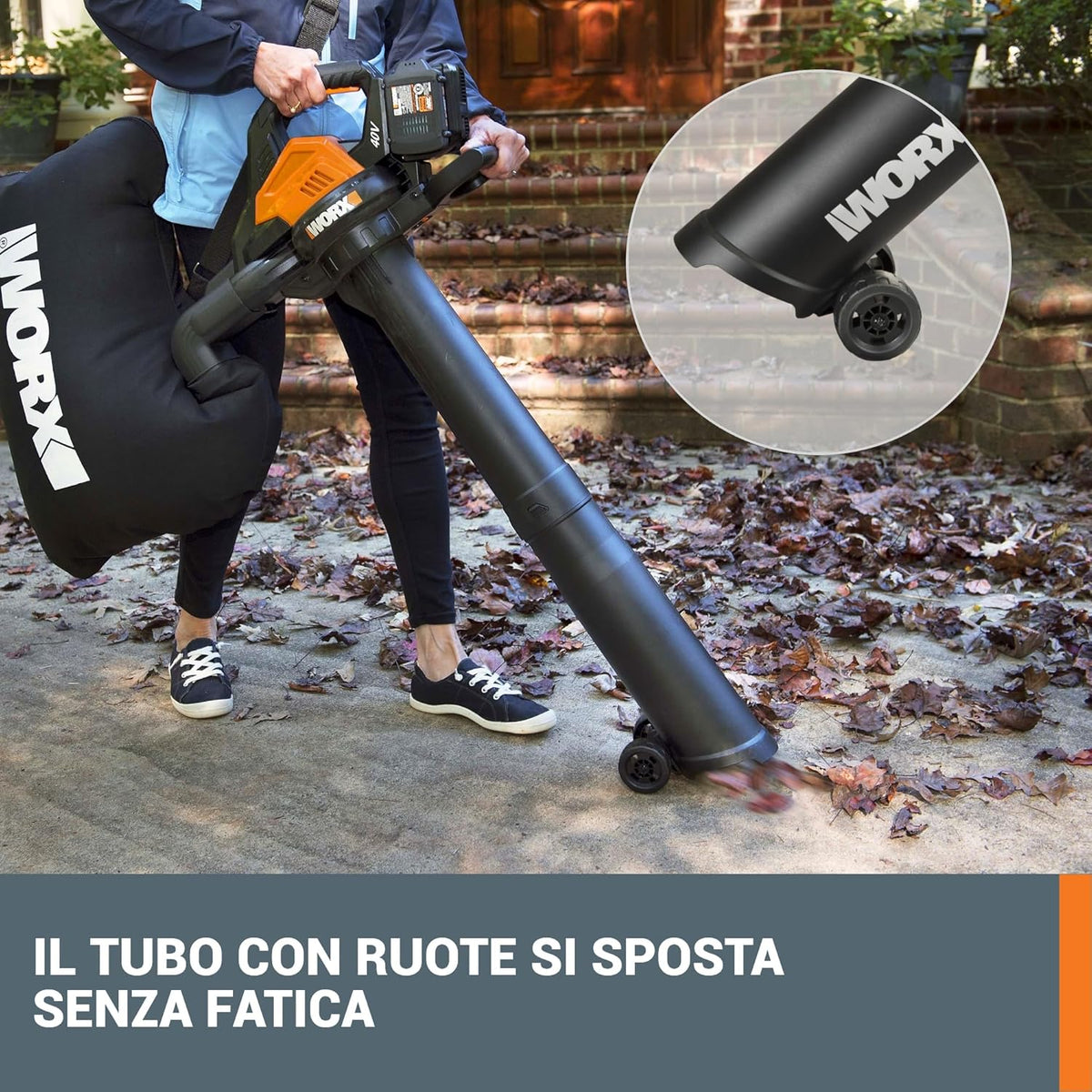 WORX Soprador e Aspirador de Folhas 40V Máx. 2x20V | WG583E | PowerShare | Inclui 2 Baterias e Carregador Duplo | 2 em 1 Sopra e Aspira – Saco de 35 L | Inclui Bocais | Leve