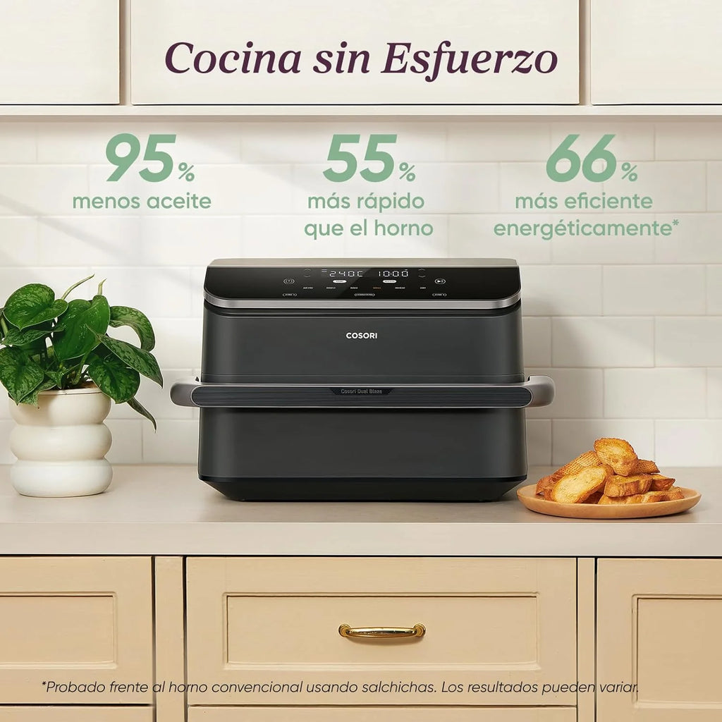 Cosori Fritadeira de Ar Dual Blaze TwinFry 10 Litros-True Metal-Resistência Dupla 2800 W (35–240 °C)-Divisor para Zonas da Grande Cesta Dupla-6 Funções-Smart WiFi-Máx 10 Pessoas-Fácil de Limpar