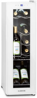 KLARSTEIN Vinoteca para Vinos de 32L Nevera Vino Uma Zona, Garrafas de Vinho, Prosecco e Cervejas, Vinoteca Pequena Porta de Vidro para Interior e Exterior, Frigorífico para Vinhos Capacidade 12 Garrafas
