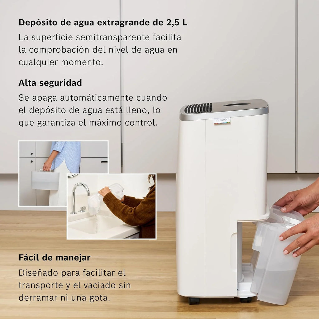 Bosch Desumidificador Dry 4000 - Fácil. Eficiente. Silencioso. Para sua Casa e Quarto - Para Ambientes de até 33 m² - Secagem Rápida para suas Roupas