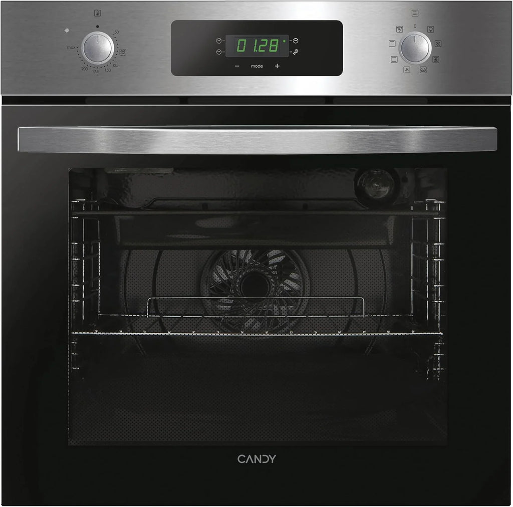 Candy FIDCP X625 L, Forno Multifunções, 70L, Tabuleiro e Grelha, Limpeza Aquactiva, Convecção + Ventilador radial, 8 Funções, Display Timer Touch, Puxadores Push&Pull, Porta 2 Vidros, Inox e Preto