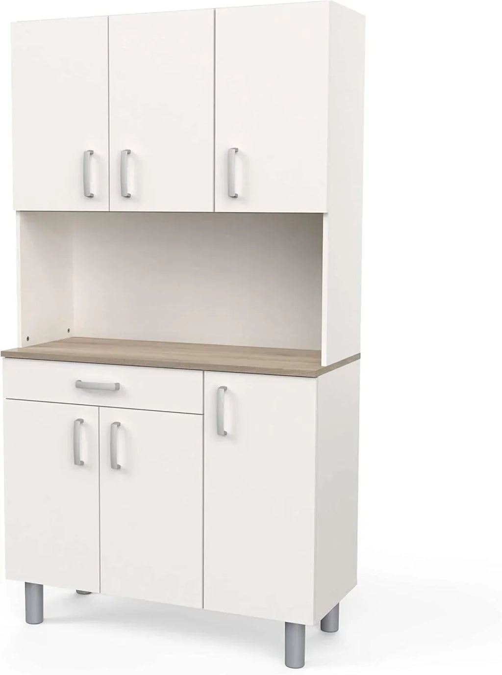 Miroytengo Aparador de Cozinha, Armário de Cozinha, Guarda-Louças de Cozinha 6 Portas Branco e Carvalho Kronberg 101 x 185 cm