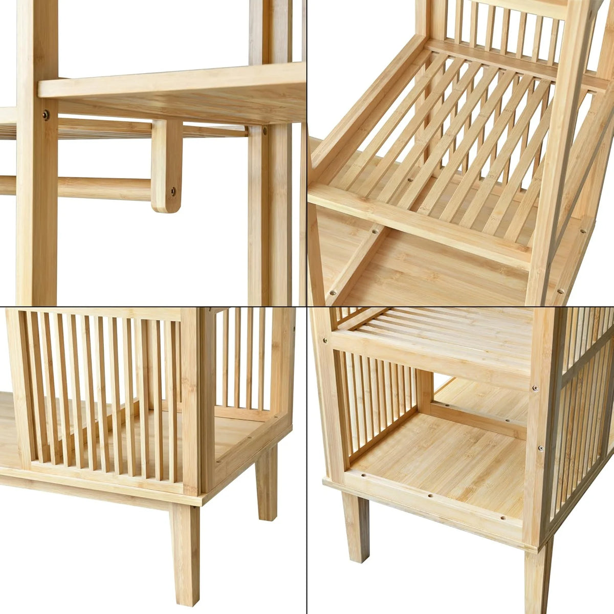 [en.casa] Guarda-Roupa com 2 Portas Deslizantes Roupeiro com 12 Prateleiras e 1 Varão de Bambu 185 x 140 x 45 cm Natural
