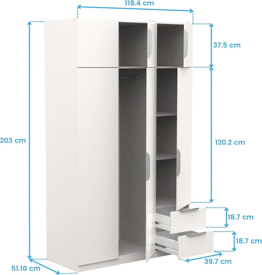 Miroytengo Guarda-Roupa Ghost Grande 6 Portas e 2 Gavetas Cor Branco Mate 203x119 cm