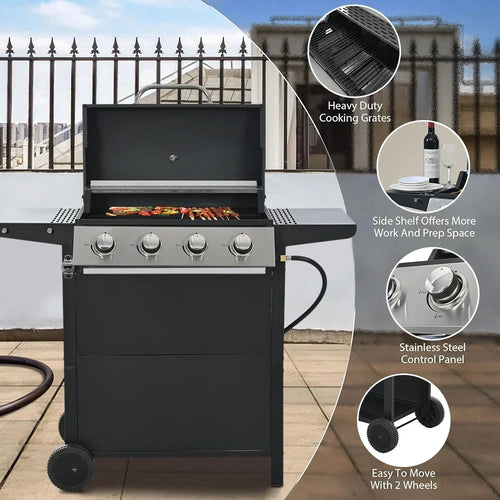 2026 Churrasqueira a gás SEGMART de 4 queimadores em aço inoxidável – 34.200 BTU, churrasqueira de jardim/pátio com duas prateleiras dobráveis e termômetro, ideal para camping e cozinha ao ar livre