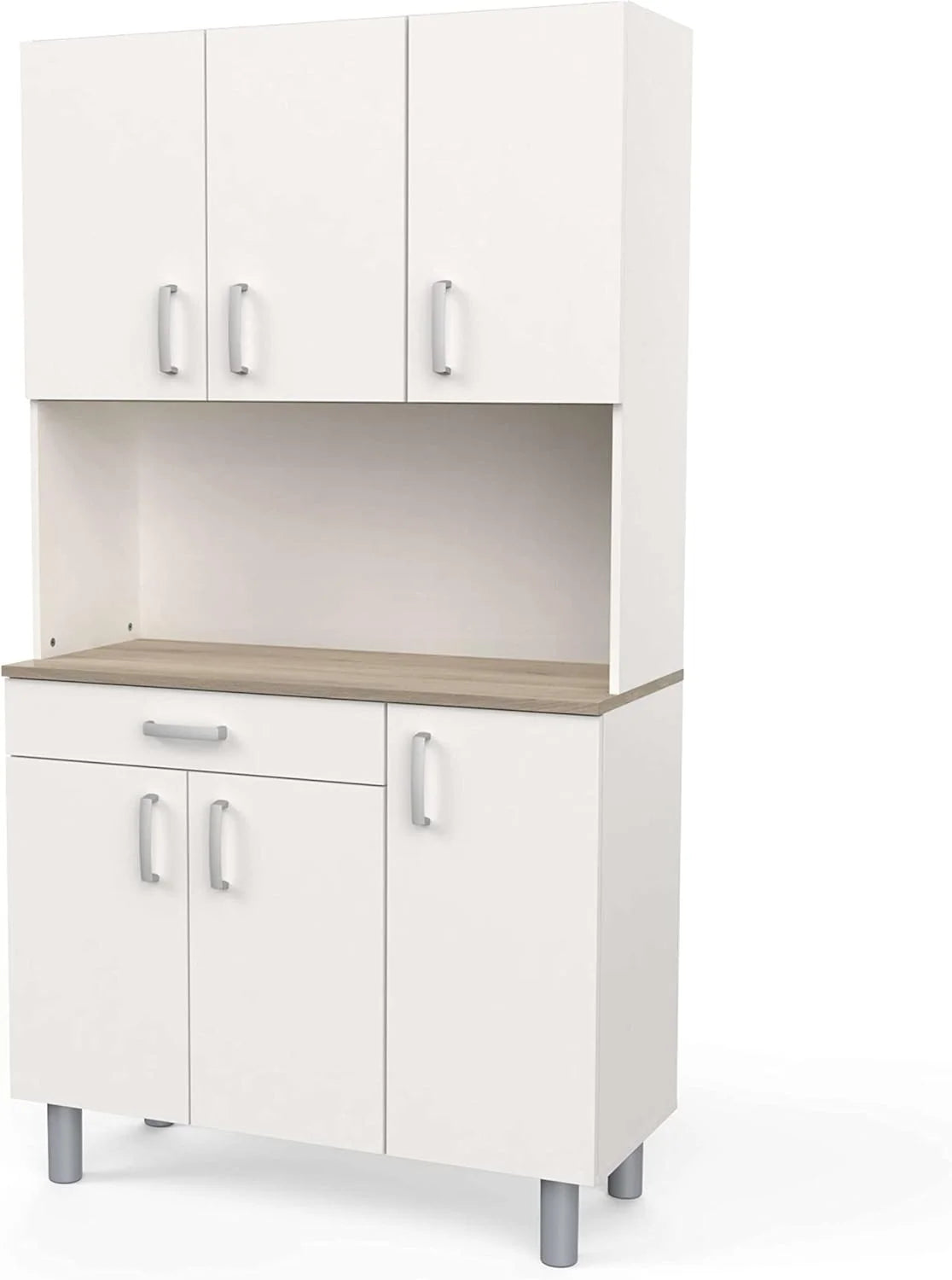Miroytengo Aparador de Cozinha, Armário de Cozinha, Buffet de Cozinha com 6 Portas Branco e Carvalho Kronberg 101 x 185 cm