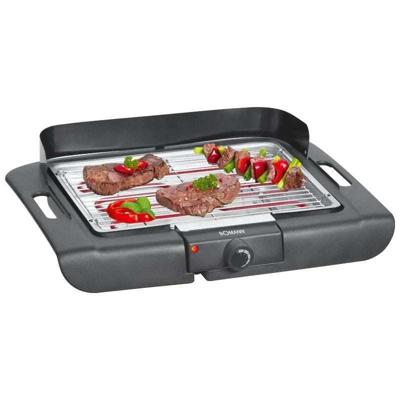 Churrasqueira Elétrica, Grelha Cromada 36 X 25 Cm, Termostato, Proteção Contra Vento Frontal, Bandeja Antipingos Preta 2000w Bomann Bq 2243 Cb