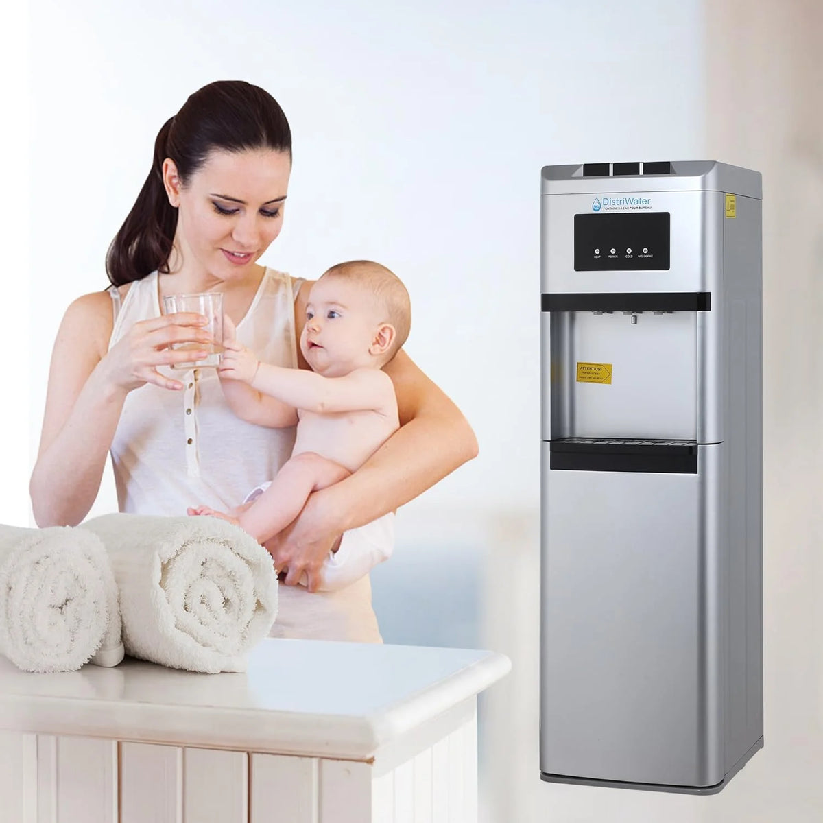 Bebedouro de água quente e fria. Bebedouro com alça ergonômica, todos os tipos de garrafões, para água quente e fria, para escritório e casa, cor cinza
