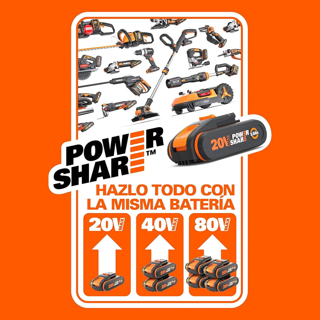 WORX WG543E Soprador de Folhas 20V-4Ah Nitro, superleve 1,7kg, Motor brushless, 209km/h, turbina de Alto Volume e Velocidade, para Limpeza de Jardins, Caminhos e Terrenos, Inclui Bateria e Carregador