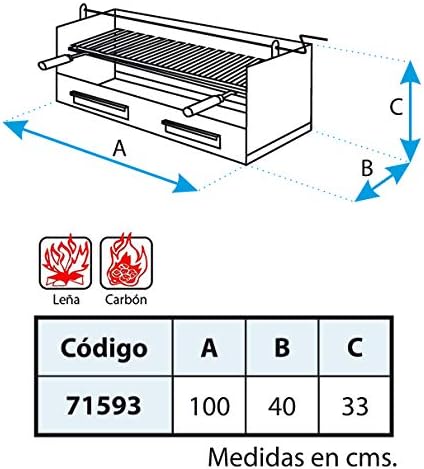 Imex El Zorro 71593 - Gaveta para Churrasqueira com Grelhador Elevatório INOX 100x40x32 cm.