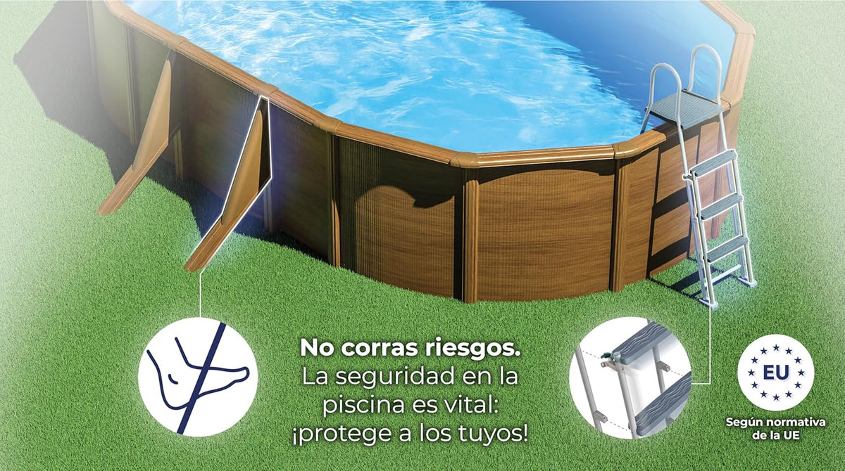 Piscina Elevada de Aço, Oval com Aspecto Madeira. Piscinas Desmontáveis para Jardim. 730 x 375 x 120 cm - Piscina Gre KIT730W Pacific.