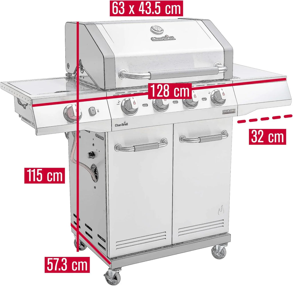 Char-Broil Churrasqueira a Gás Advantage PRO S 4 - Churrasqueira a gás com 4 queimadores e Tecnologia TRU-Infrared, queimador de alta potência de 900 °C, grelhas de ferro fundido