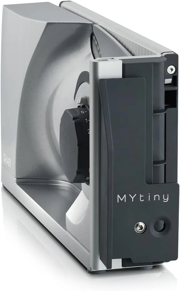 GRAEF MYtiny MT1000 - Cortador de Frios Dobrável, 170 W, lâmina Ø170 mm, metálico, corte 0-15 mm, pão, compacto, Made in Germany, prata