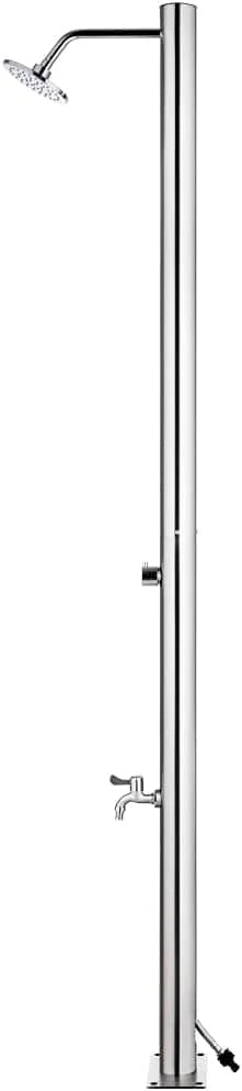 vidaXL Ducha de Jardim Torneira Suporte Pátio Exterior Piscina Praia Chuveiro de Mão Torre Solar Camping Ar Livre Moderno Aço Inoxidável 215 cm