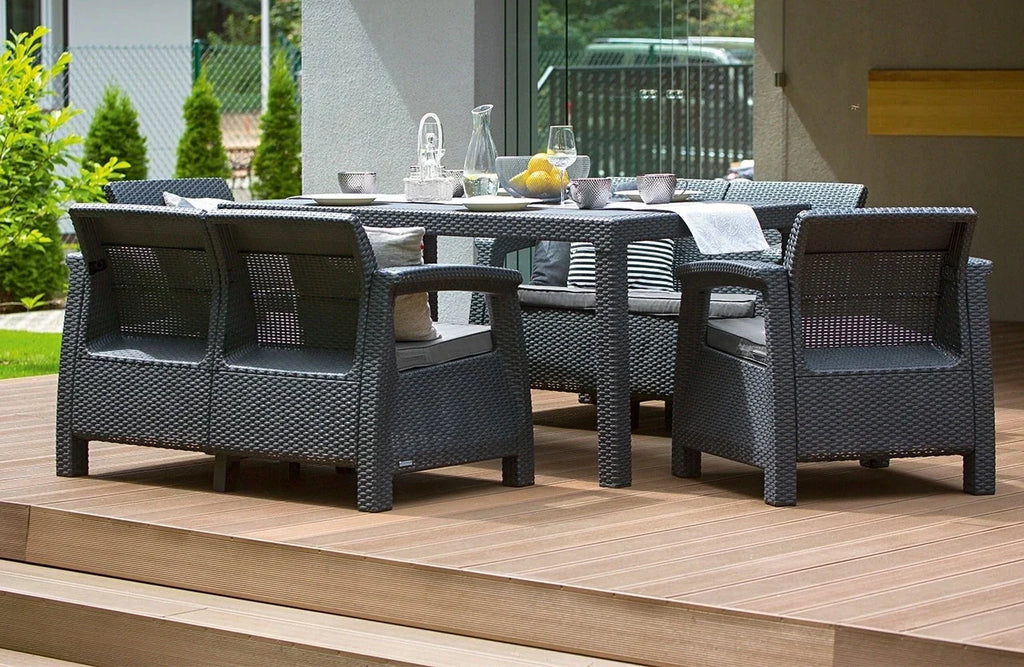 Conjunto de Móveis de Jardim CORFU FIESTA Keter Mesa Sofá Poltrona para Terraço grafite