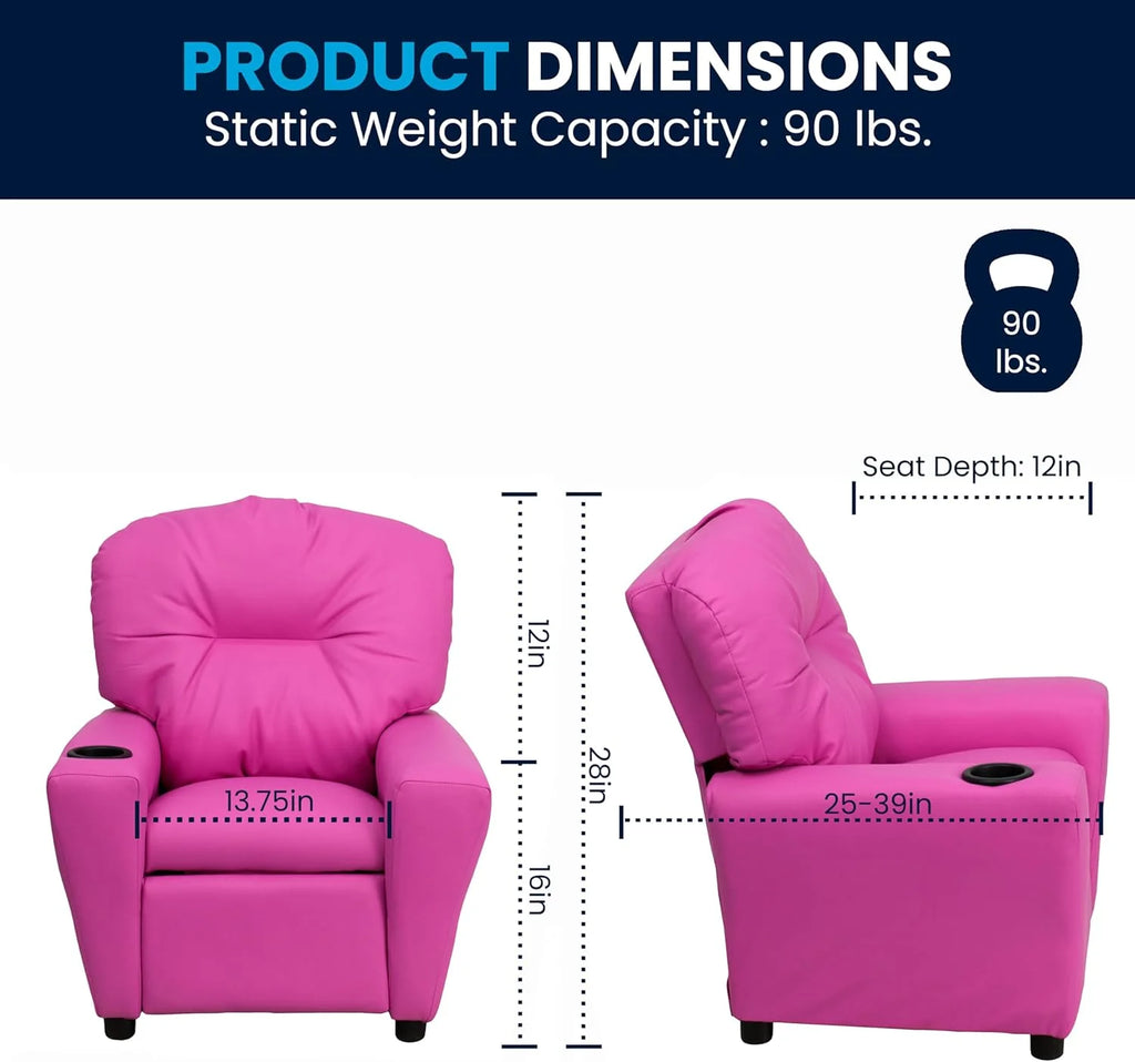 Poltrona Reclinável Infantil Contemporânea Flash Furniture com Porta-Copos, Madeira, Vinil Bege, 66,04 x 53,34 x 53,34 cm