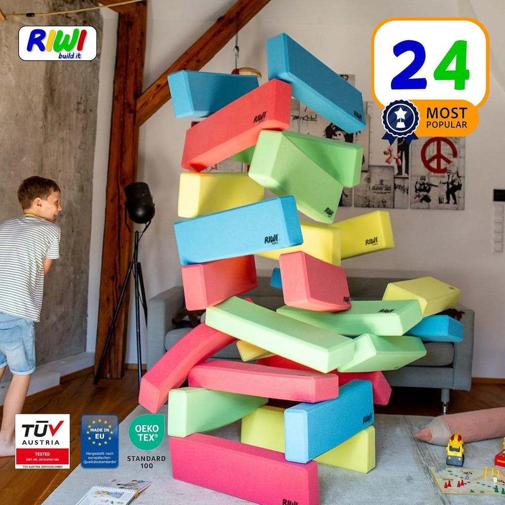 RIWI 24 Blocos de Construção de Espuma XXL | Grandes e Macios | Certificado TÜV Áustria | Qualidade para Creches | Terapia Ocupacional