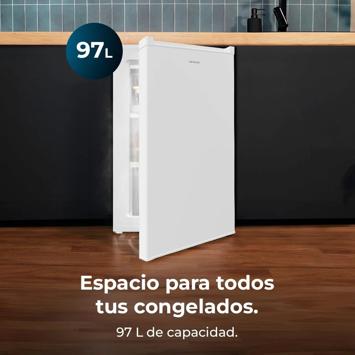 Cecotec Congelador Vertical de Mesa 97 L Bolero CoolMarket TF 97 Branco, Classe Energética E, Design compacto, Porta reversível, 3 Gavetas, Medidas 55,1 x 57,5 x 83,5 cm, Cor Branco