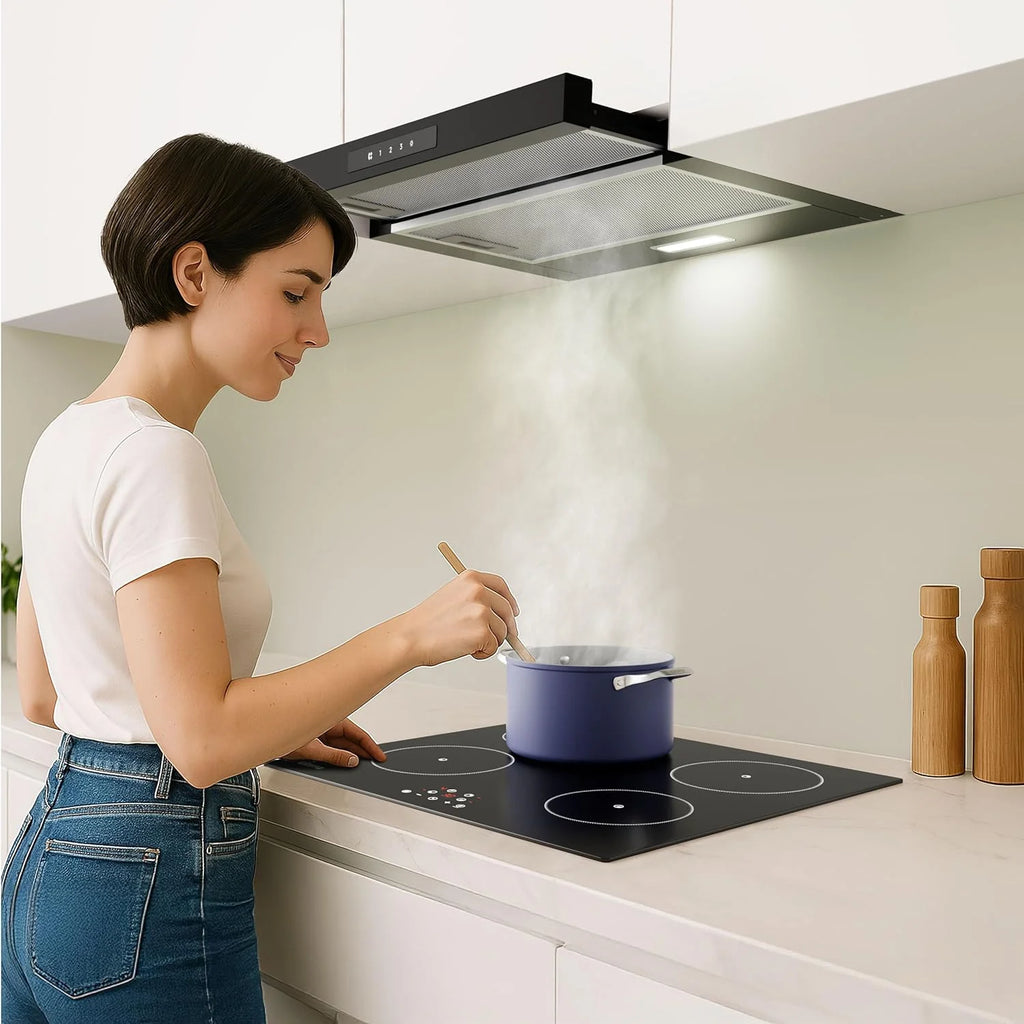 CIARRA CBCB6909A Coifa de Parede Telescópica Preta para Cozinha 60 cm 600 m³/h Classe A+ 3 Níveis Controle Touch Iluminação LED Filtro de Carvão CBCF055