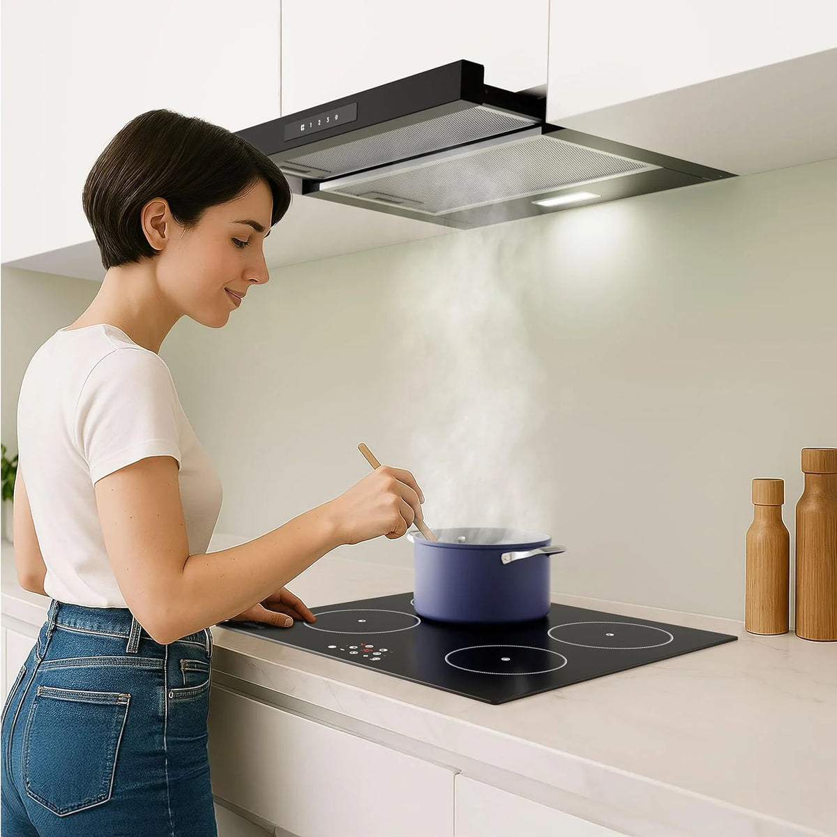 CIARRA CBCB6909A Coifa de Parede Telescópica Preta para Cozinha 60 cm 600 m³/h Classe A+ 3 Níveis Controle Touch Iluminação LED Filtro de Carvão CBCF055