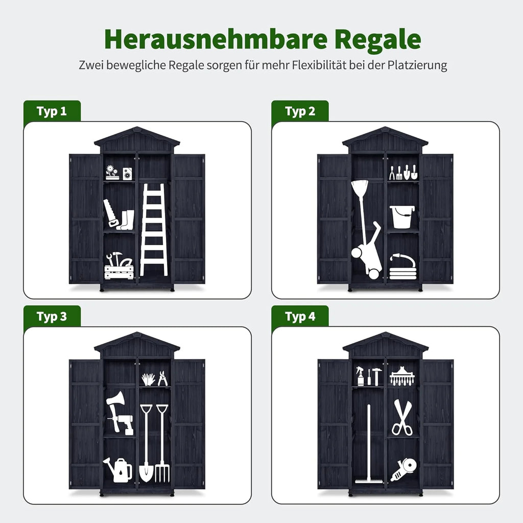 MCombo Armário de Jardim, Galpão de Madeira Resistente às Intempéries, Armário Exterior Impermeável com Chão, para Uso Externo em Varandas, 74×99×193 cm (Cinza Antracite)